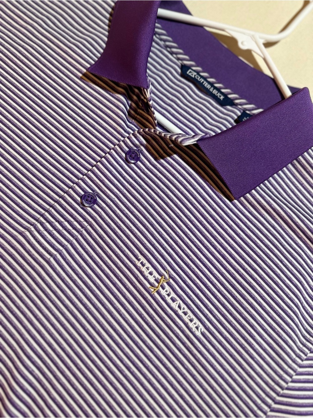 Cutter & Buck Men's Purple Striped Golf Polo x The Players Championship